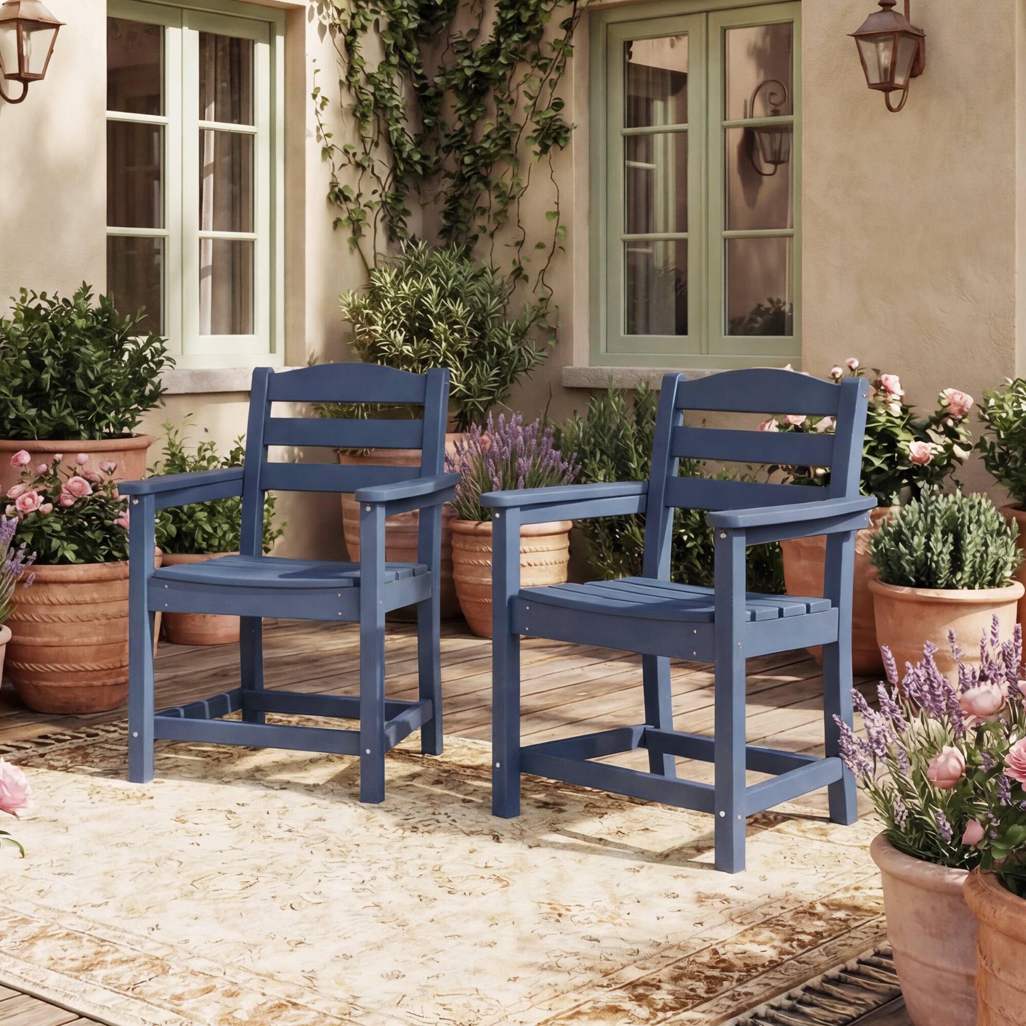 Left. Famapy - Pairs of HDPE Outdoor Dining Chair - 4 Colors Weatherproof Patio Armchair for Garden, Poolside 330LBS Capacity - Navy blue.