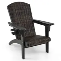 Costway Patio Adirondack Chair with Rattan Padded Seat Wide Armrests & Hidden Cupholder - Black,Mix Brown - Front_Zoom