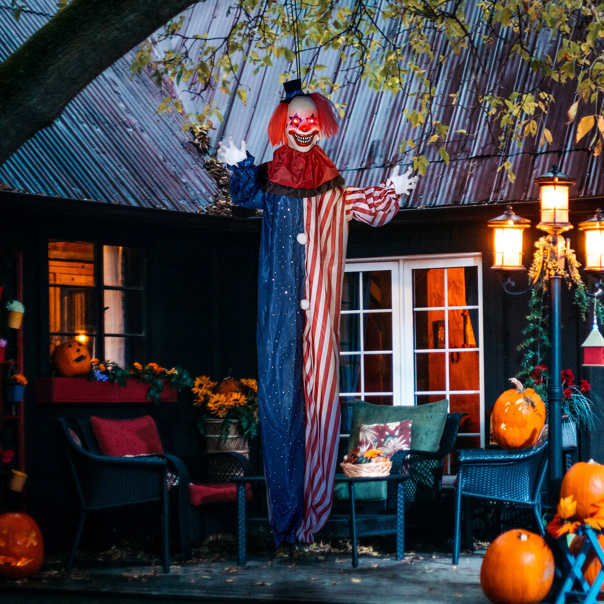 Alt View 1. Homcom - 6' Halloween Hanging Clown Decoration, Scary Talking Clown with Light-up Eyes and Creepy Sound for Indoor or Outdoor - Multi-colored.