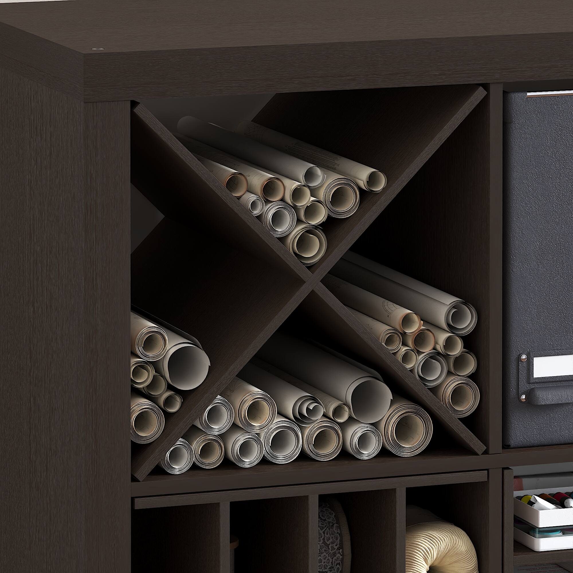 Alt View 1. Furinno - CUBICLE Cube Insert, X-Shelf Cube Organizer, 3-Shelf Accessory, Fits Triple Thick Cubes, for Organizers and Storage - Black Dark Oak.