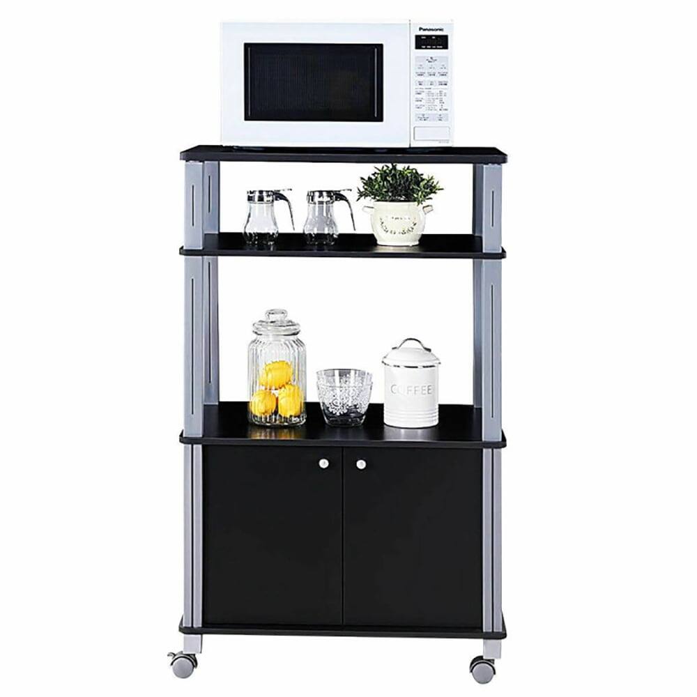 Left. Kadyn - Microwave Rack Stand Rolling Storage Cart-Black, Storage Rack Microwave Oven Stand for Spices, Pots, and Pans - Black.