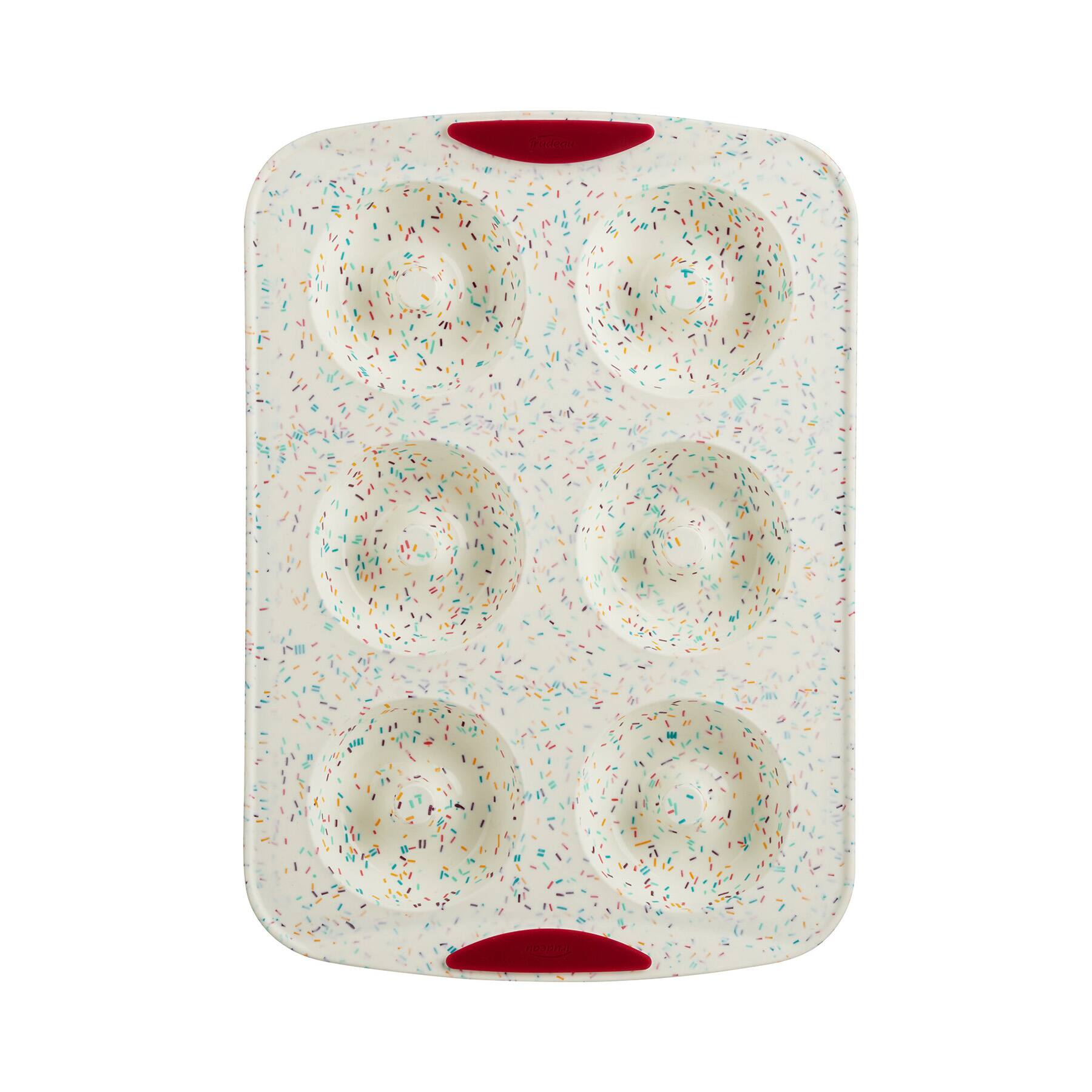 Front. Trudeau - Structure Silicone 6 Cavity Donut Pan, Confetti/Fuchsia - White.