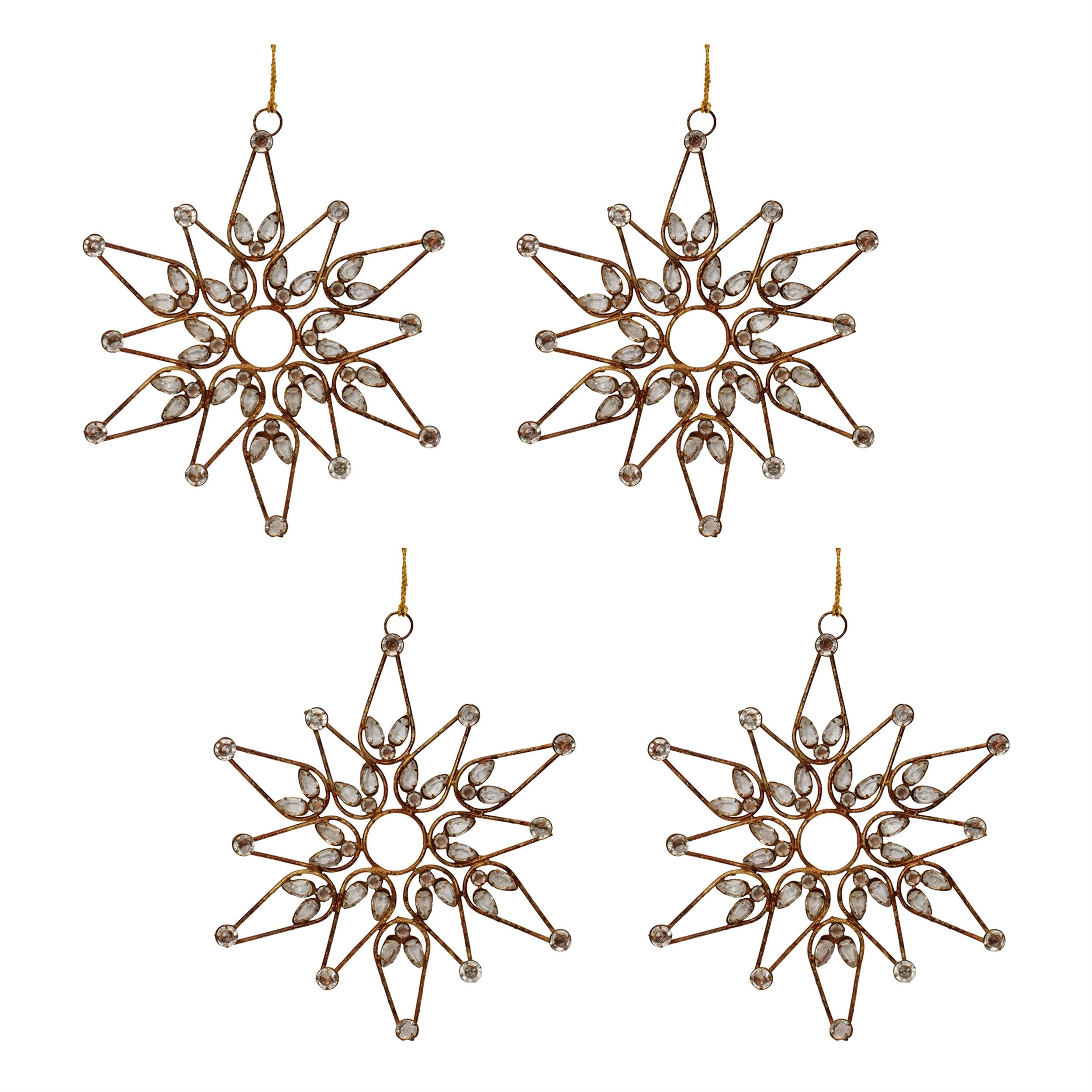 Left. BreeBe - Bronze Jeweled  Snowflake Ornament (Set of 4) - Bronze.