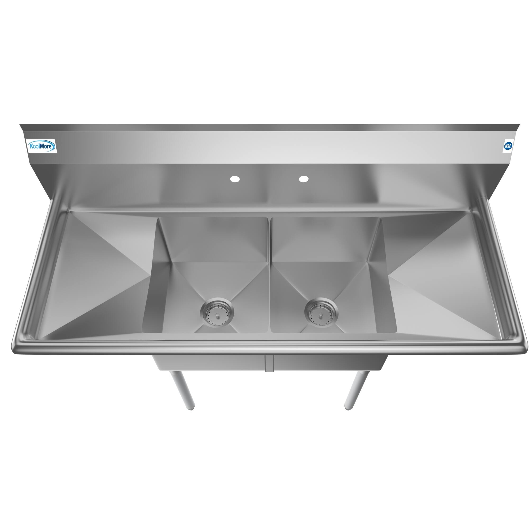 Back. Koolmore - 52 in. Two Compartment Stainless Steel  Sink with 2 Drainboards, Bowl Size 14"x 16"x 11" SB141611-12B3. - Stainless Steel.