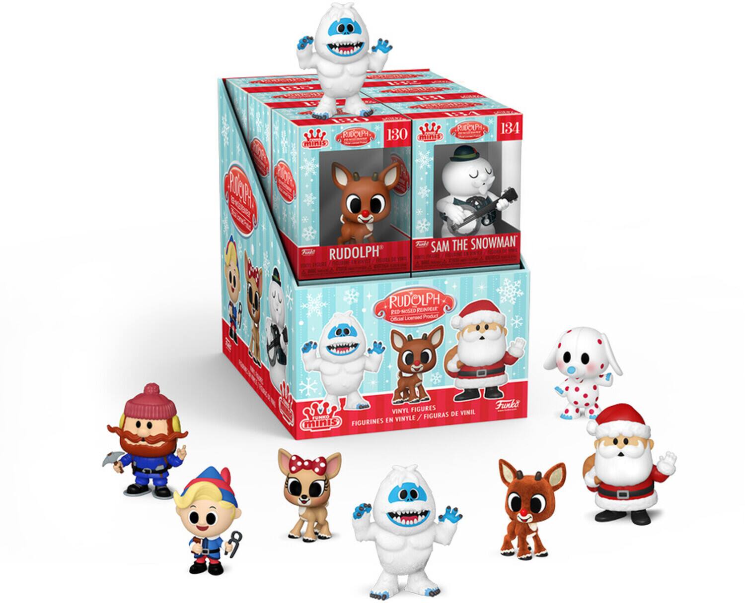 The text on the image is:

"Rudolph the Red-Nosed Reindeer and Friends 130 minis Funko Pop! Vinyl Figures"

The corrected and grouped text is:

"Rudolph the Red-Nosed Reindeer and Friends 130 minis Funko Pop! Vinyl Figures"