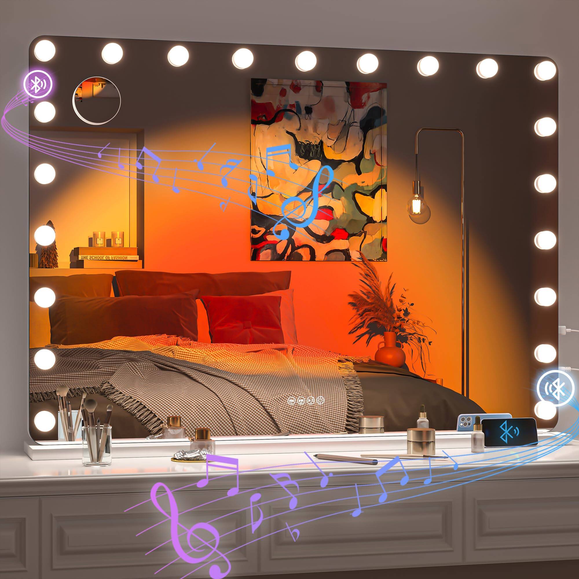 Pacoar Cade - Mirror With Hollywood Vanity Lights Rounded Rectangle Frame Modes Light Smart Touch Control °rotation - 41"L x 30"W