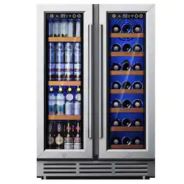 SIMZLIFE - 24” Dual Zone Beverage Refrigerator, 21 Bottles & 88 Cans, Built-in/Freestanding for Home/Bar/Office - Silver