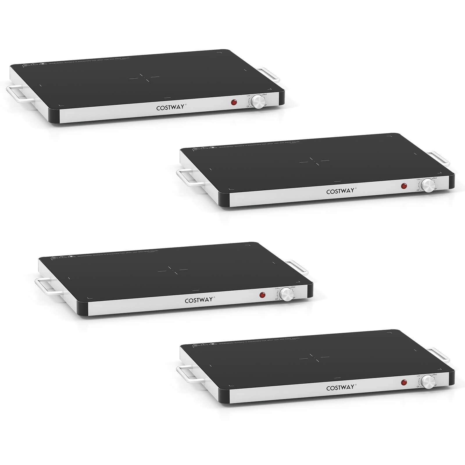 Costway - 4 PCS Electric Warming Tray Tempered Glass Food Warmer with Adjustable Temperature - Black
