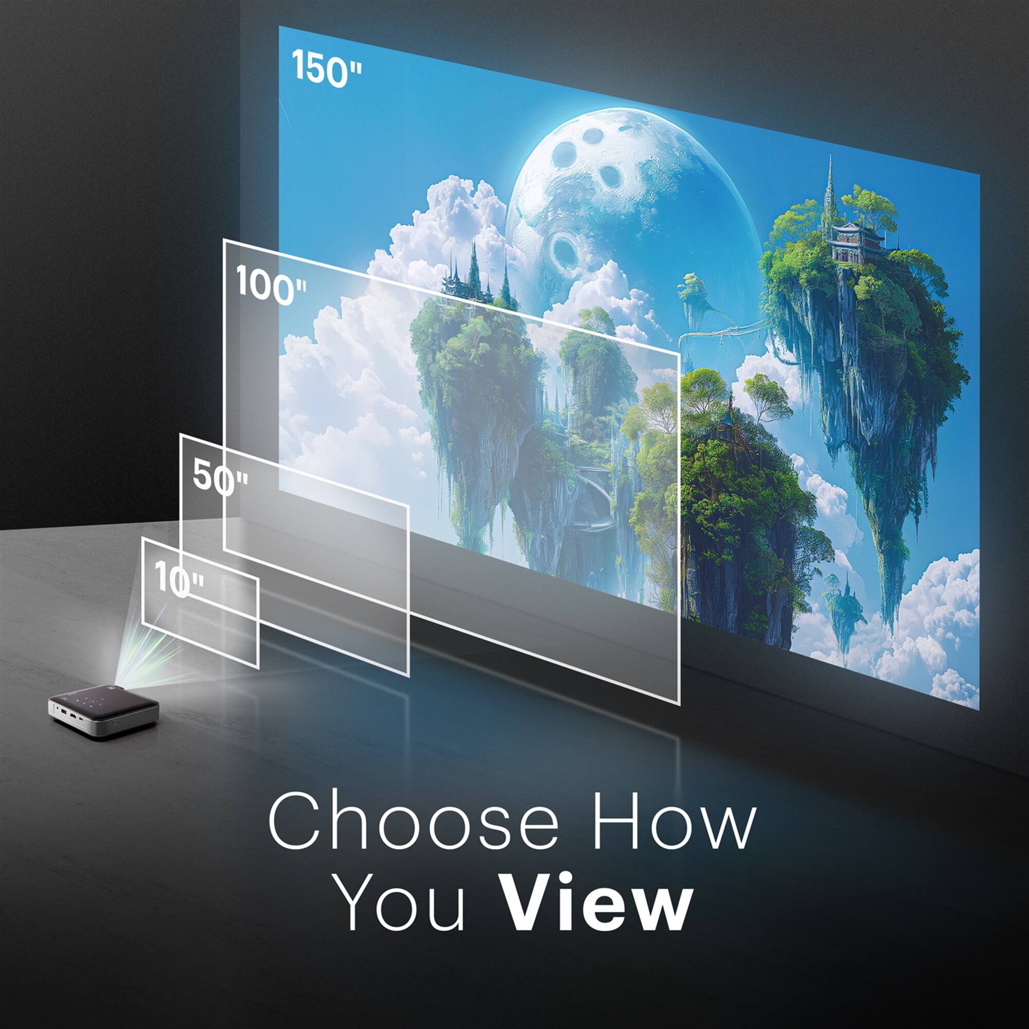 150"  
100"  
50"  
10"  

Choose How You View