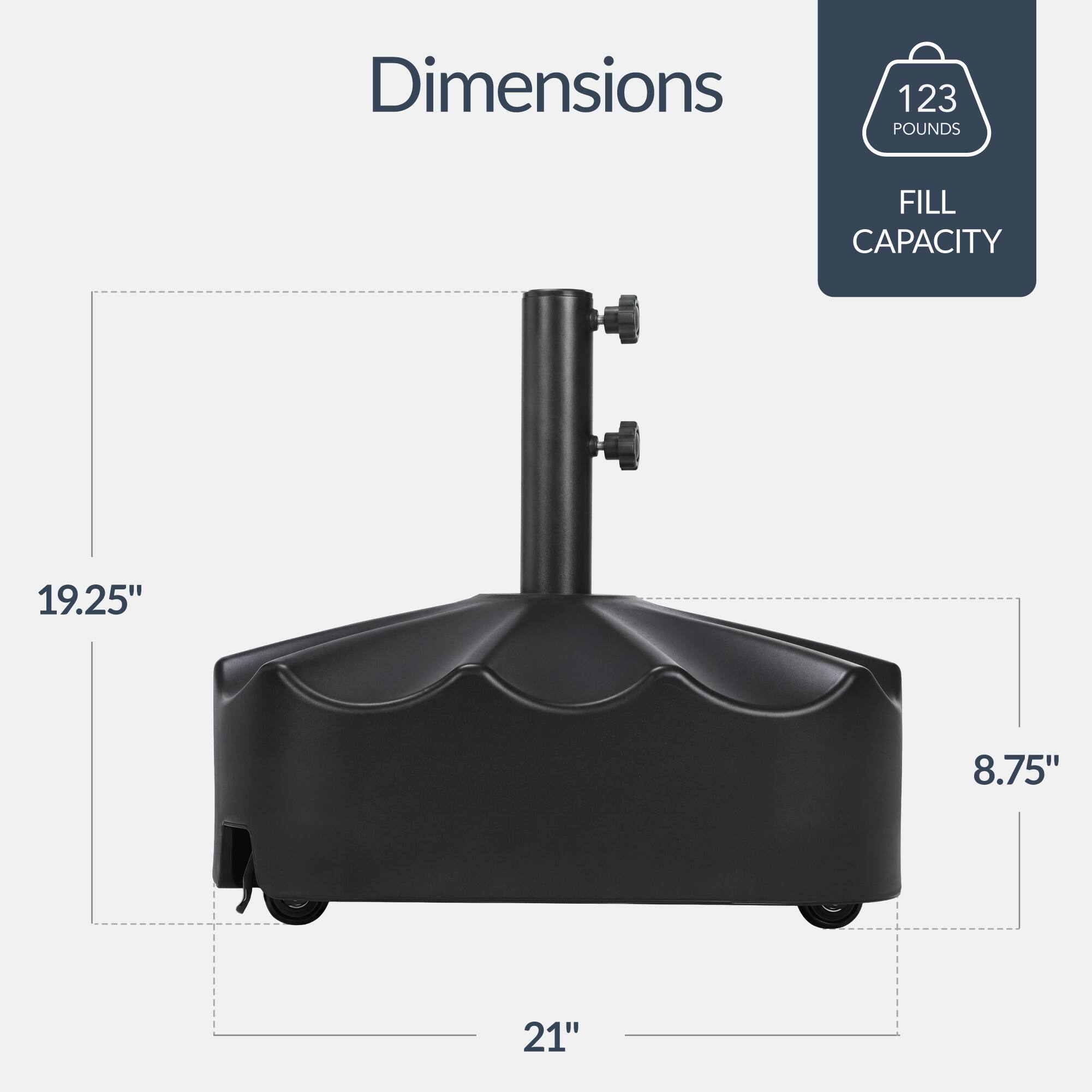 Dimensions: 123 pounds, Fill Capacity: 19.25" x 8.75" x 21"