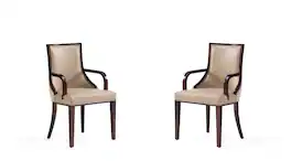 Manhattan Comfort - Grand Traditional Wood Upholstered Dining Chair with Arms - Set of 2 - Tan