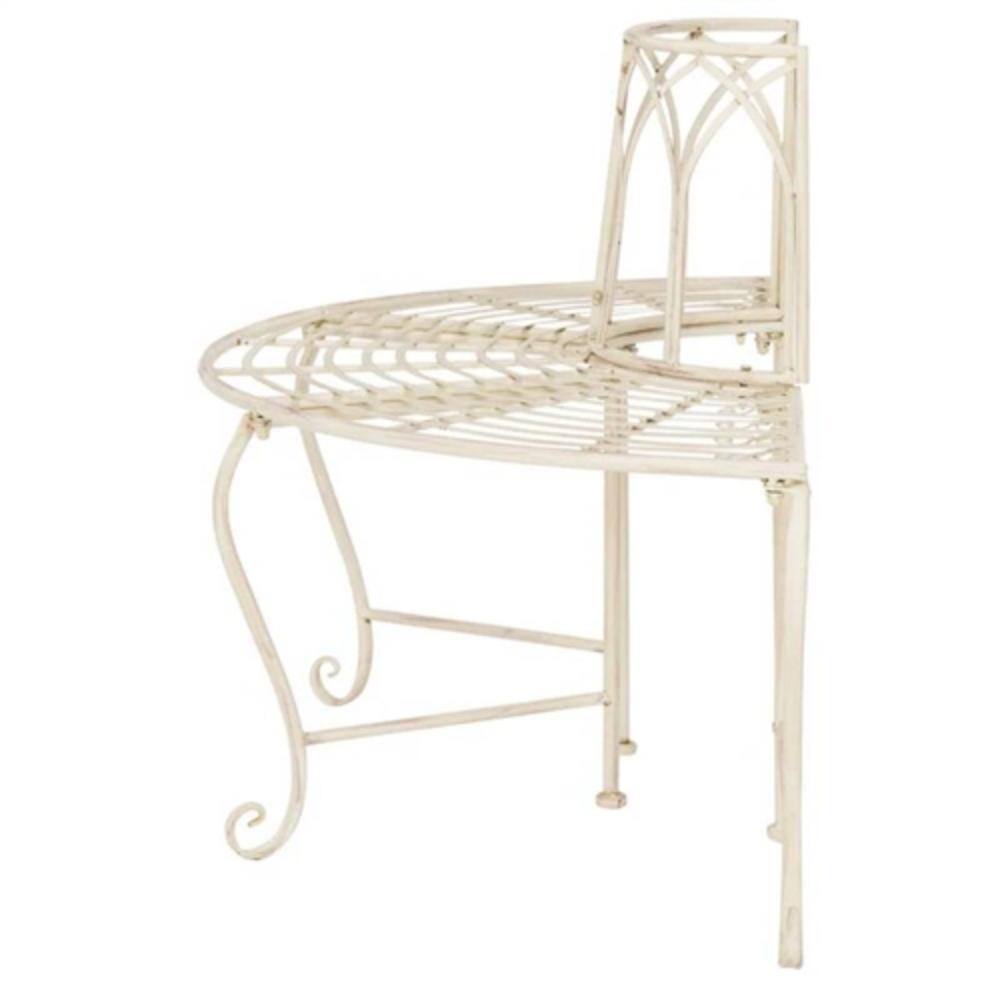 Left. Hivvago - Half-Circle Outdoor Patio Garden Antique Wrought Iron Tree Bench - White.