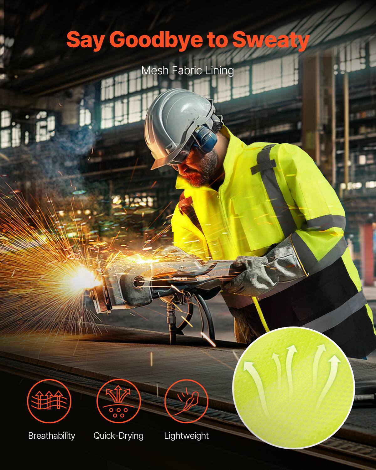 Say Goodbye to Sweaty  
Mesh Fabric Lining  

- Breathability  
- Quick-Drying  
- Lightweight