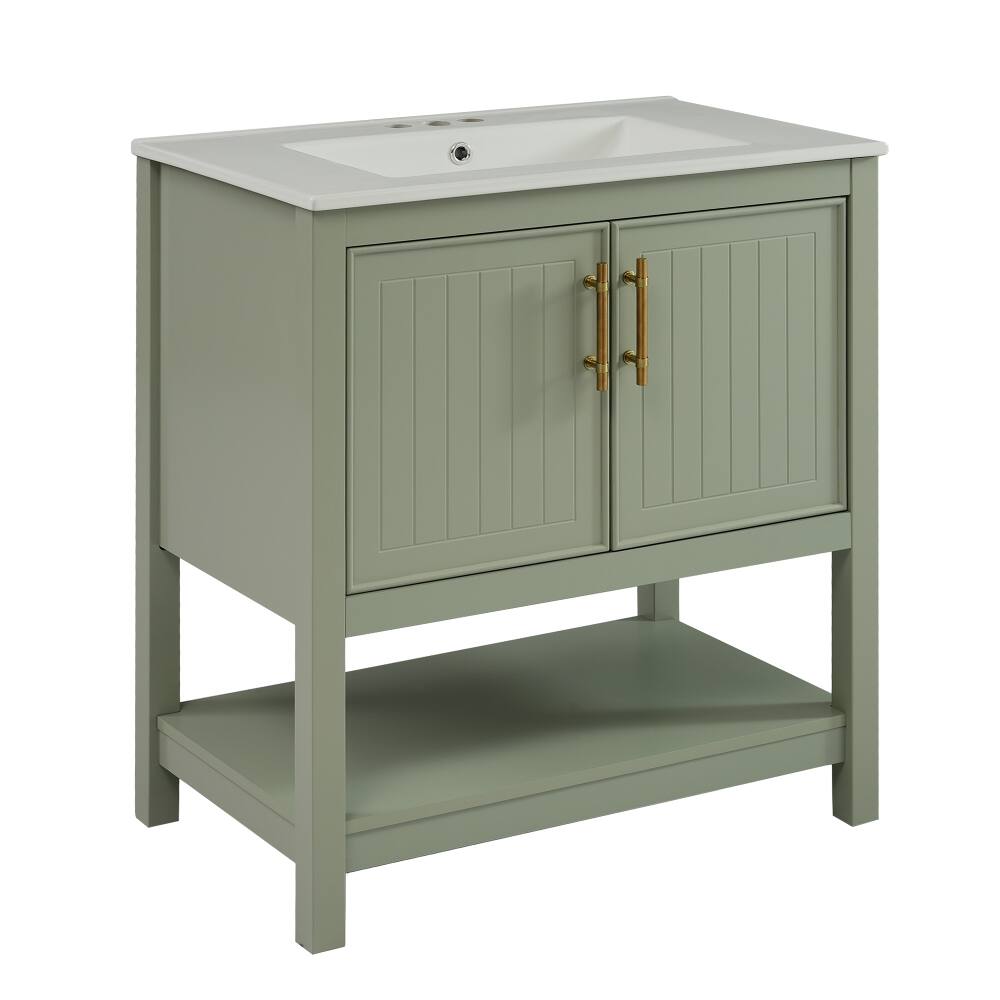 Alt View 7. Loheer - Loheer 30 Inch Green Bathroom Vanity with Ceramic Sink Freestanding Small Bathroom Vanity - Green.