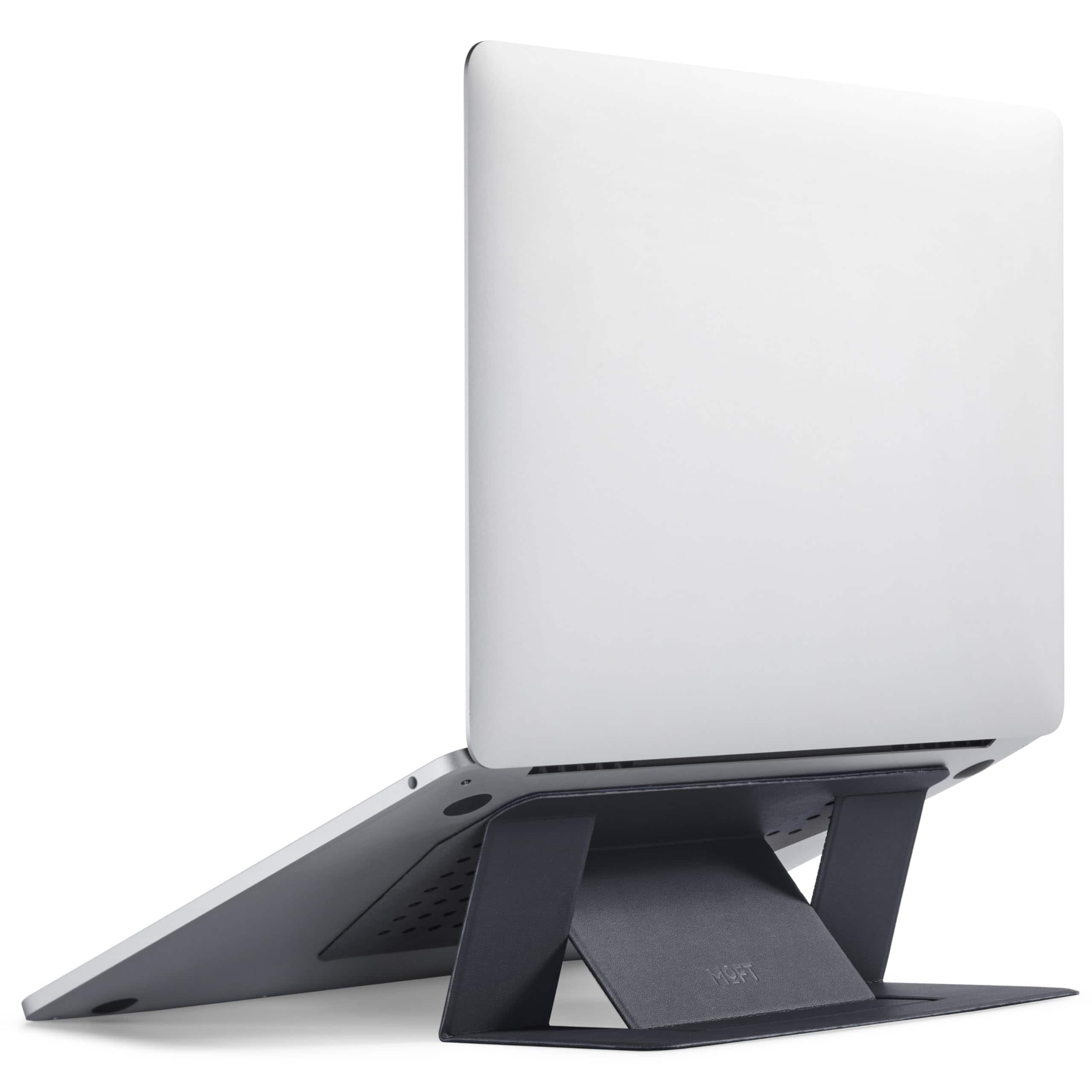 HongFei - Laptop Stand for Desk, Adhesive MacBook Computer Stand with 2 Adjustable Angles, Foldable and Portable - Jet Black