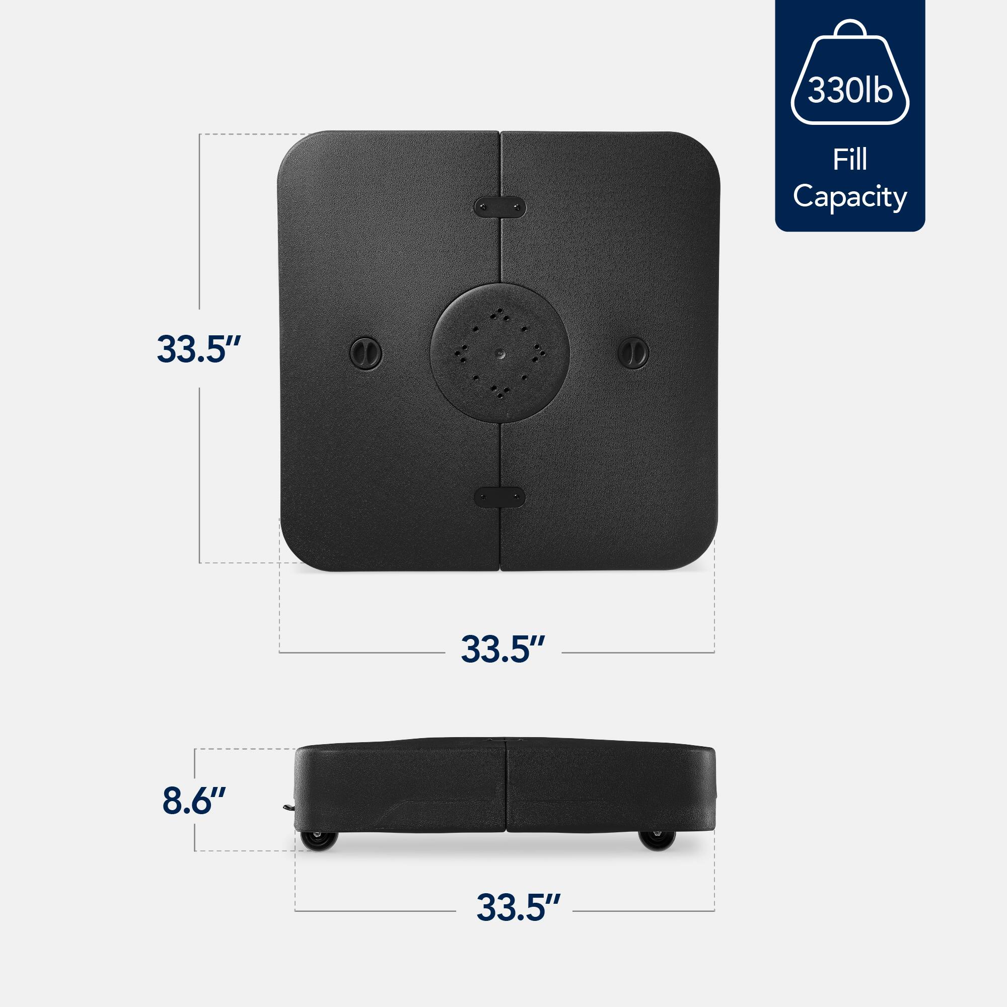 330 lb Fill Capacity, 33.5" x 33.5" x 8.6"