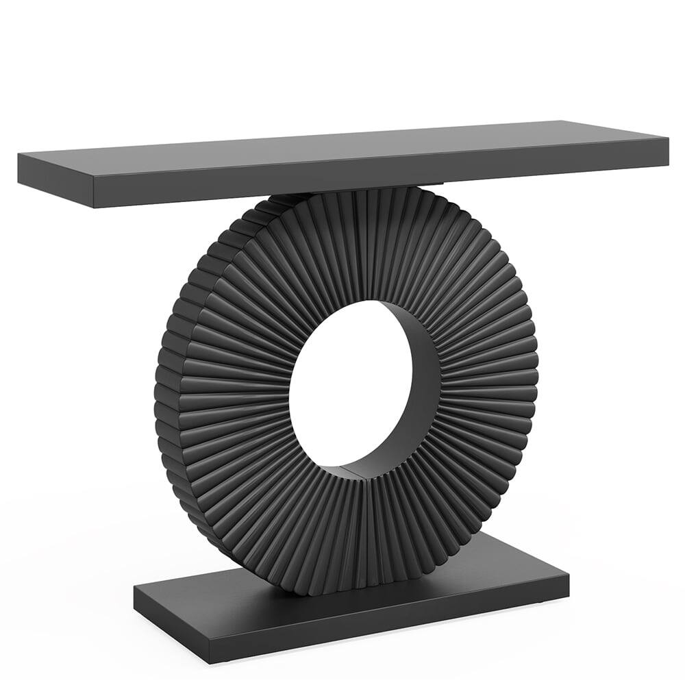 Angle. Kadyn - Modern Console Table 40" Wood Sofa Table with Geometric Base,Black - Black.