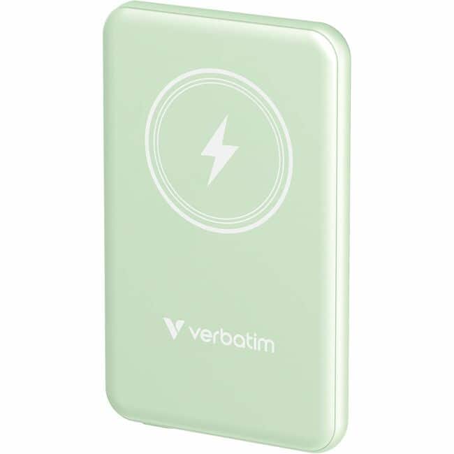 Verbatim - Charge 'n' Go Magnetic Wireless Power Bank 5000 mAh - Green - For Smartphone - 5000 mAh - 20 W - USB Type-C
