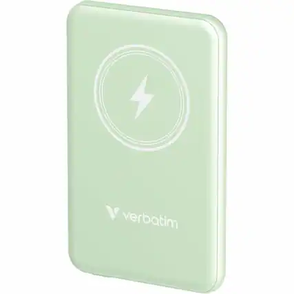 Front. Verbatim - Verbatim Charge 'n' Go Magnetic Wireless Power Bank 5000 mAh - Green - For Smartphone - 5000 mAh - 20 W - USB Type-C.