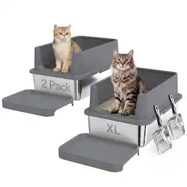 Pawhut - Pack XL Stainless Steel Litter Box - Dark gray, silver