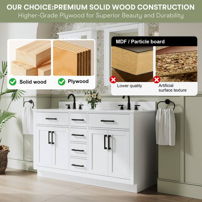 OUR CHOICE: PREMIUM SOLID WOOD CONSTRUCTION  
Higher-Grade Plywood for Superior Beauty and Durability  

Solid wood  
Plywood  

MDF / Particle board  
Lower quality  
Artificial surface texture