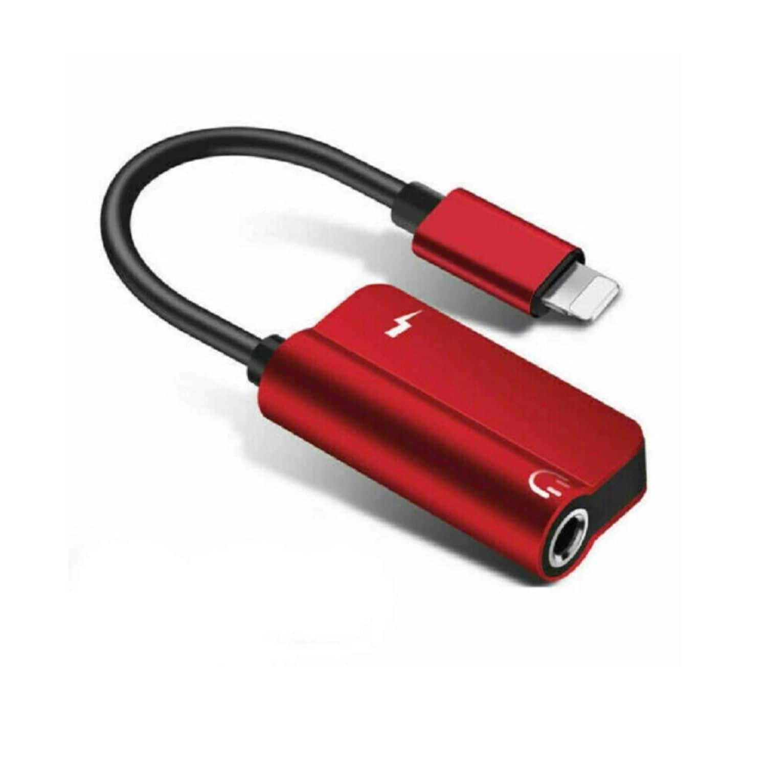 Home Collection - 2-in-1 3.5mm AUX Audio + Charger Adapter Cable for iPhone 14/13/12/11/X – Hi-Fi Sound & Fast Charging - Red