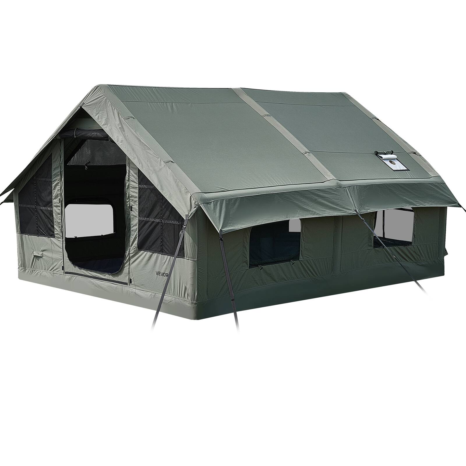 Alt View 5. VEVOR - Inflatable Tent for Camping 5-8 Person Blow Up Tent with Pump Green, for Family Outdoor Glamping, Waterproof Poly-Cotton - Dark green.