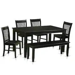 East West Furniture - 6 PC Dining room set- Dining Table and 4 Dining Chairs and also Bench - Black