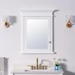 WELLFOR - 26-Inch W x 36-Inch H Recessed Solid Rubberwood Medicine Cabinet with Left-Hinged Mirrored Door - White