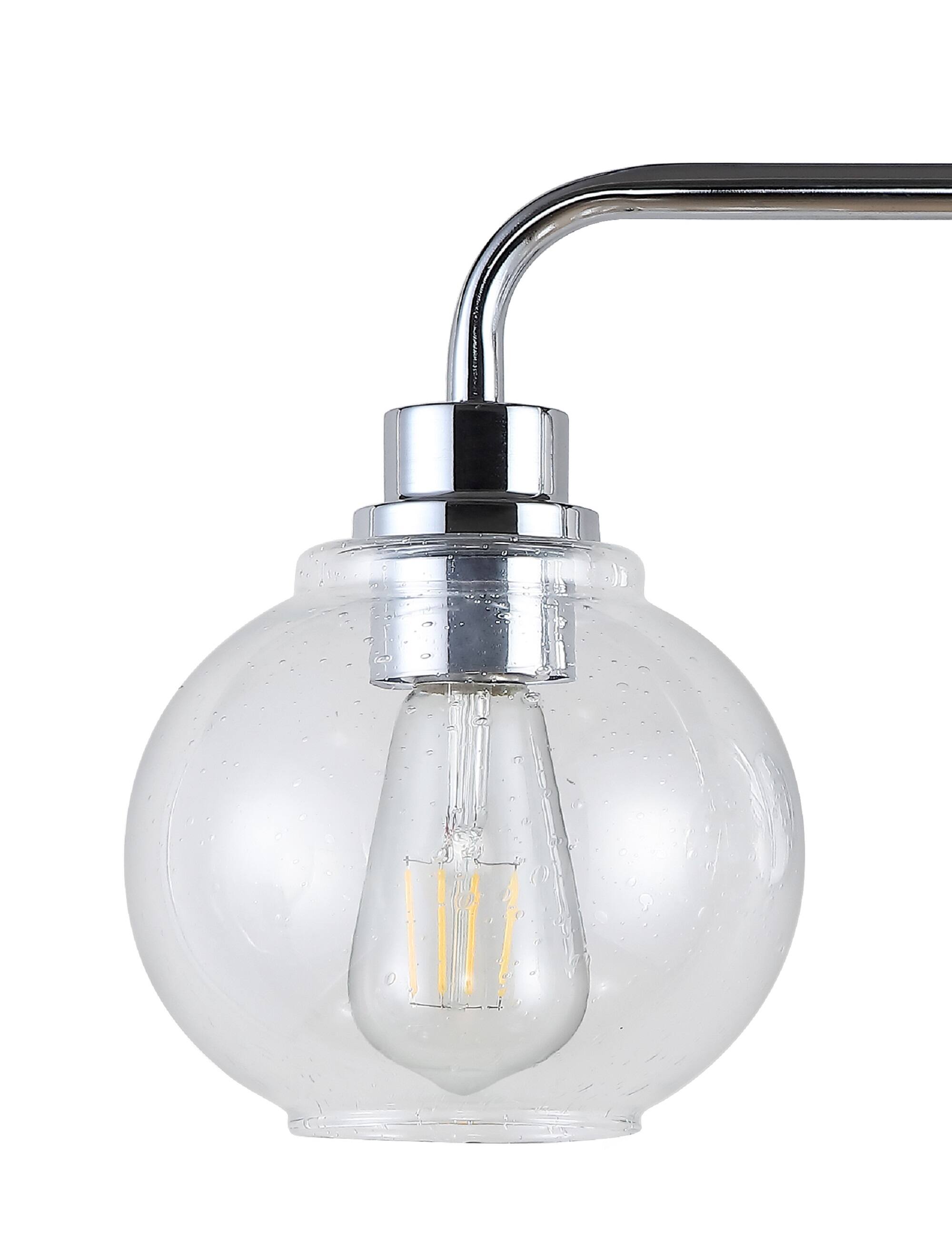 Alt View 4. Jonathan Y - Sandrine 26.25" 3-Light Iron/Seeded Glass Cottage Rustic LED Vanity Light, Chrome - Chrome.