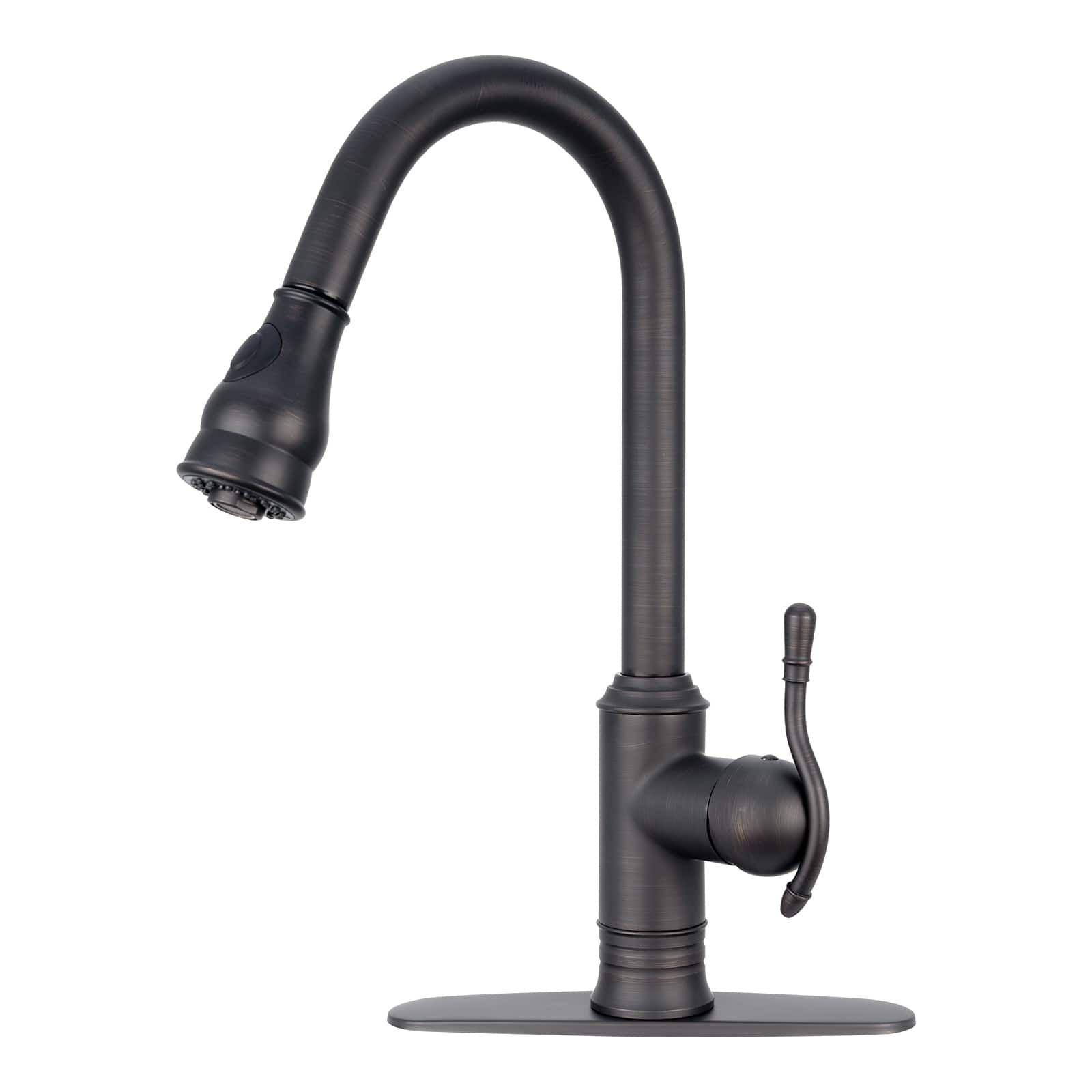 Solid Brass Single Handle Kitchen Faucet with Pull Down Sprayer in Oil Rubbed Bronze