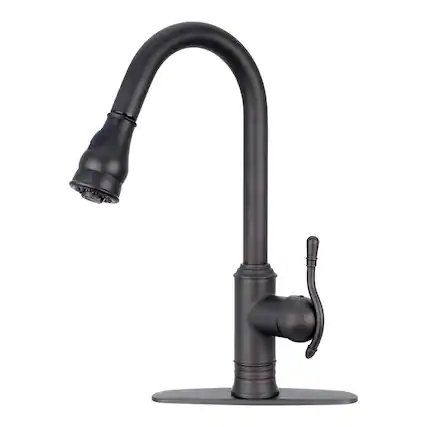 Front. Akicon - Akicon Solid Brass Single Handle Kitchen Faucet with Pull Down Sprayer in Oil Rubbed Bronze - Oil Rubbed Bronze.