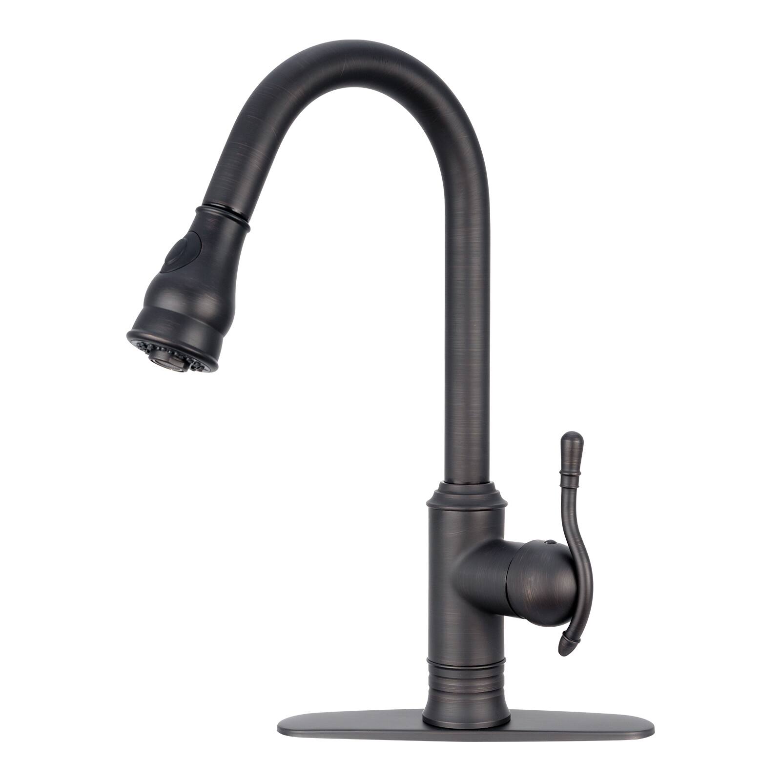 Front. Akicon - Akicon Solid Brass Single Handle Kitchen Faucet with Pull Down Sprayer in Oil Rubbed Bronze - Oil Rubbed Bronze.