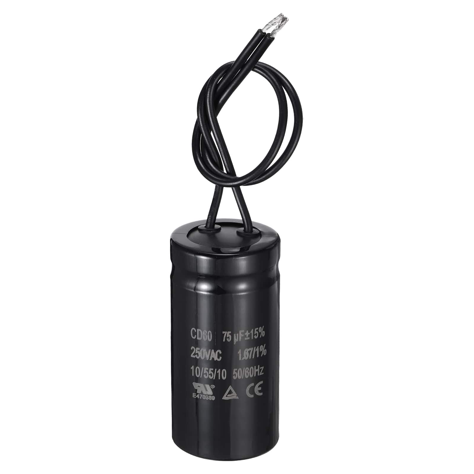 Unique Bargains - 1pc CD60 Run Capacitor, 75uF 250VAC 50/60Hz 2 Wires Motor Starting Capacitor for Washing Machine, Air Compressor - Black