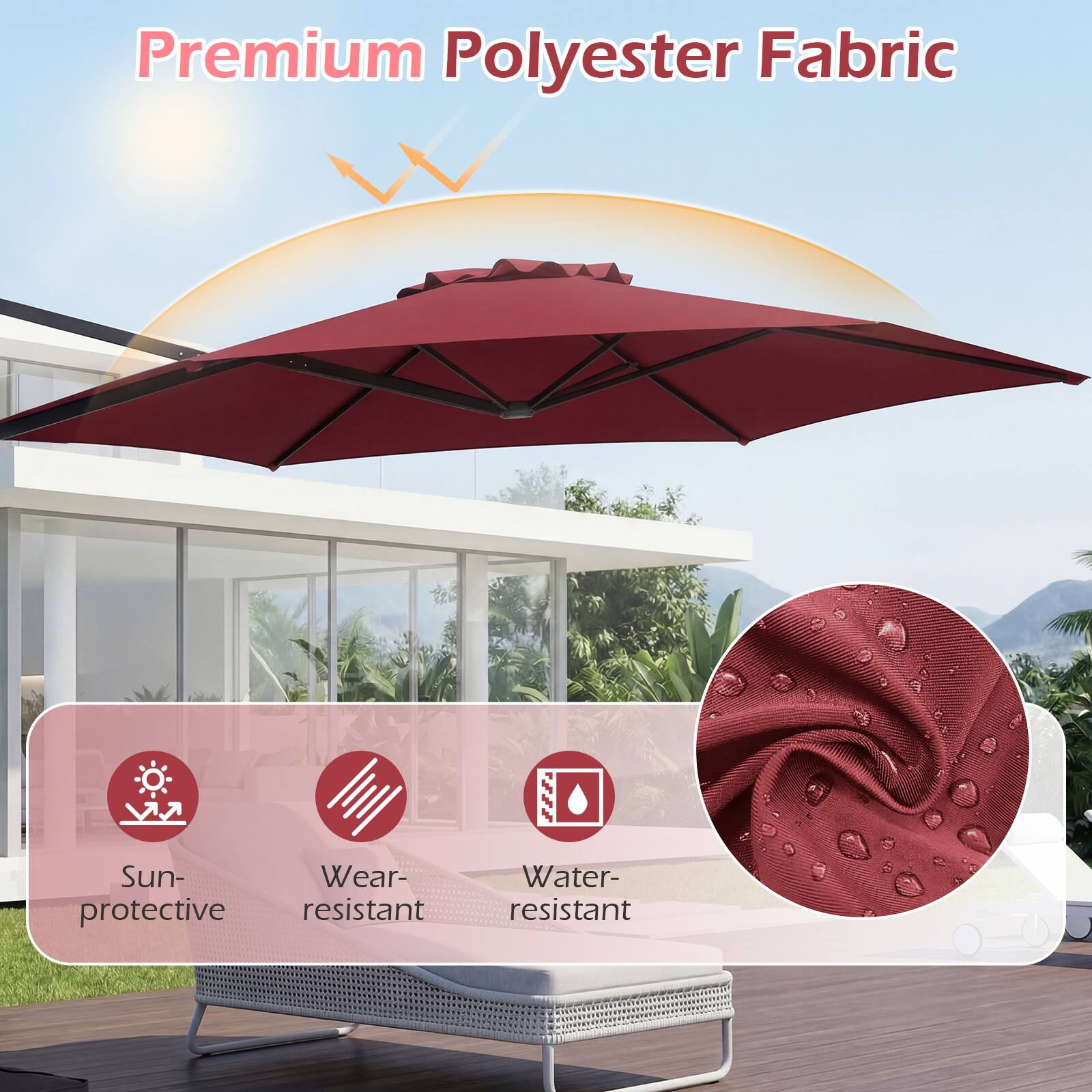Premium Polyester Fabric

- Sun-protective
- Wear-resistant
- Water-resistant