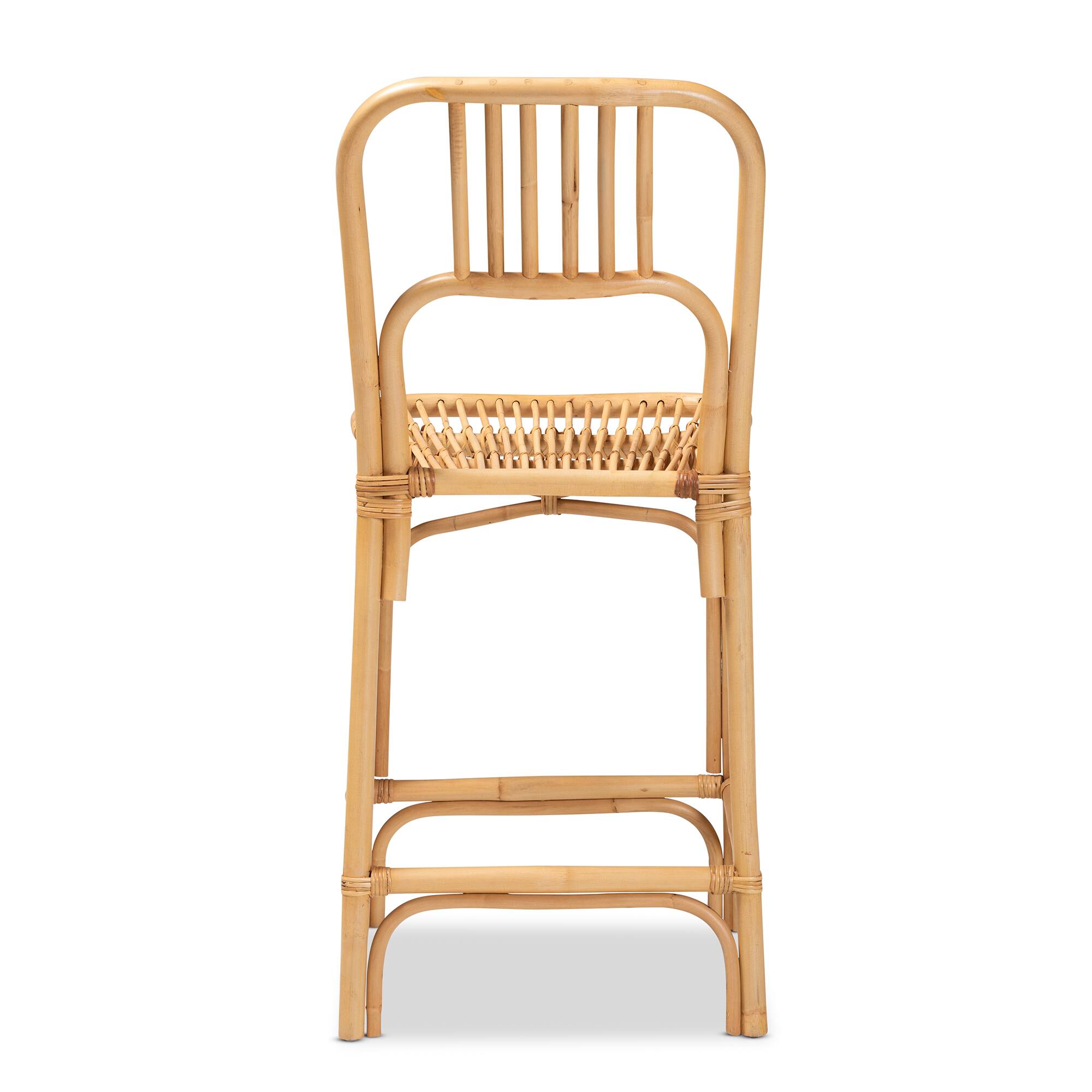 Back. bali & pari - Ivora Modern Bohemian Natural Rattan Counter Stool - Natural Brown.