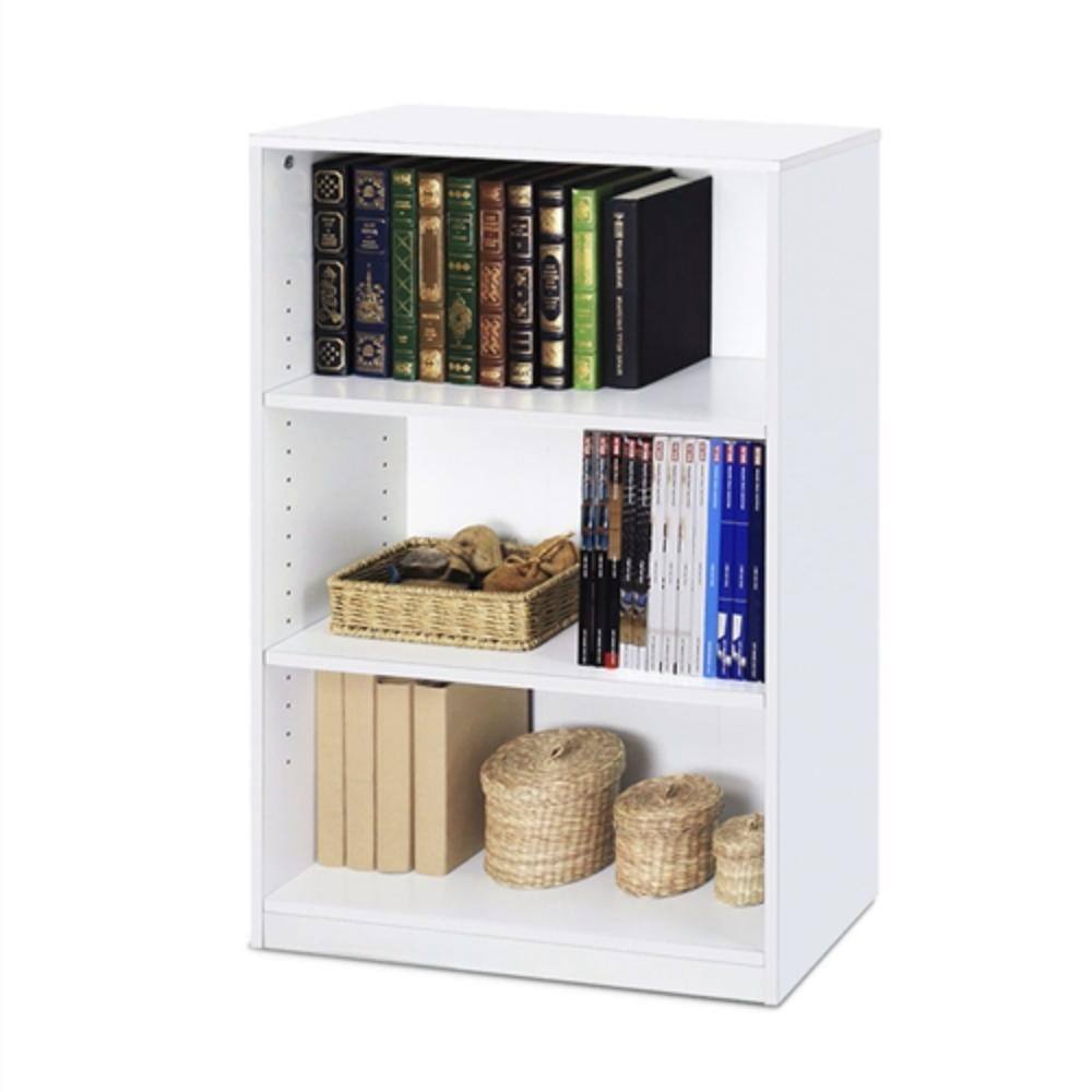 Angle. Hivvago - Modern 3-Shelf Bookcase in White Wood Finish - White.