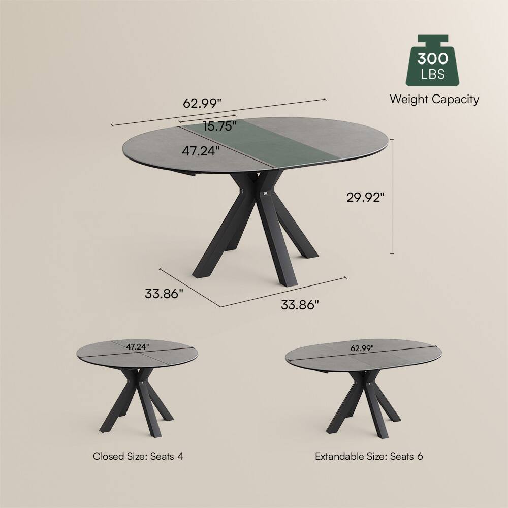 62.99" F 300 LBS Weight Capacity 15.75" 47.24" 29.92" 33.86" 33.86" 47.24" 62.99" Closed Size: Seats 4 Extensible Size: Seats 6