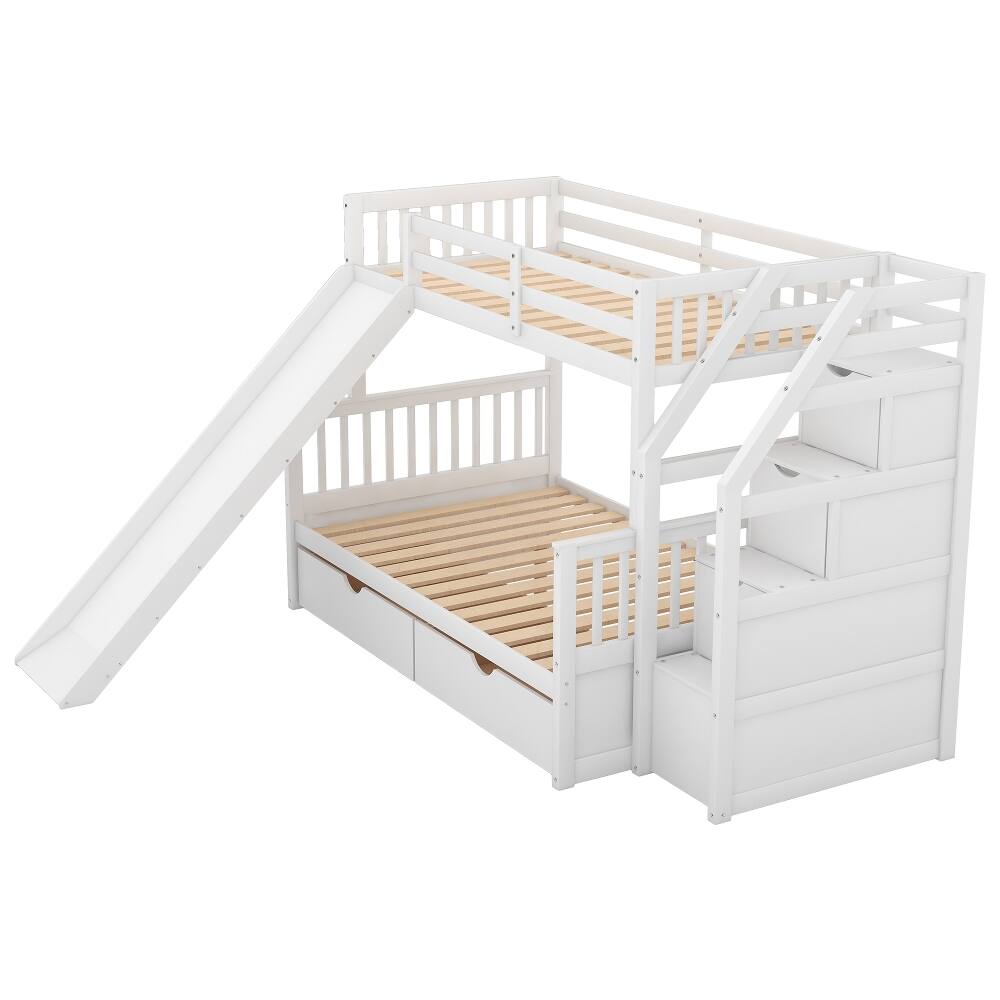 Alt View 4. Loheer - Loheer Twin Over Full Bunk Bed with Slide Drawers White - White.
