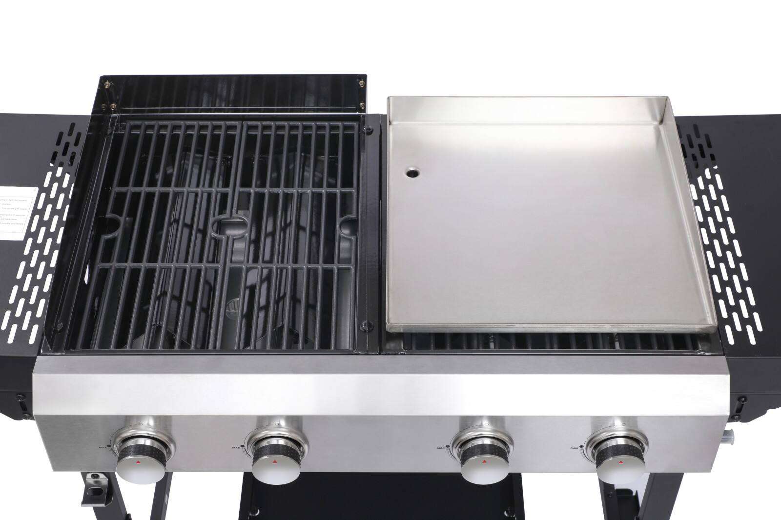 Alt View 3. Ecooso - 2 Burner Gas and Plancha Combo Grill，Durable Cast Iron Grids, Enamel Stove Body, 38240BTU High Power, Large Cooking Area - Black+Silver.