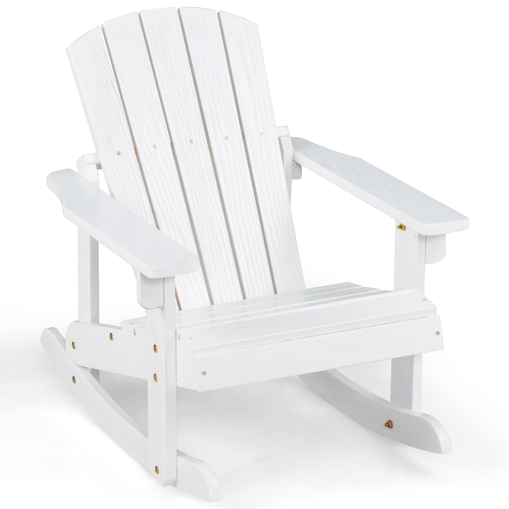 Alt View 8. Gymax - Gymax 2PCS Kid Adirondack Rocking Chair Outdoor Solid Wood Slatted seat Backrest White - White.