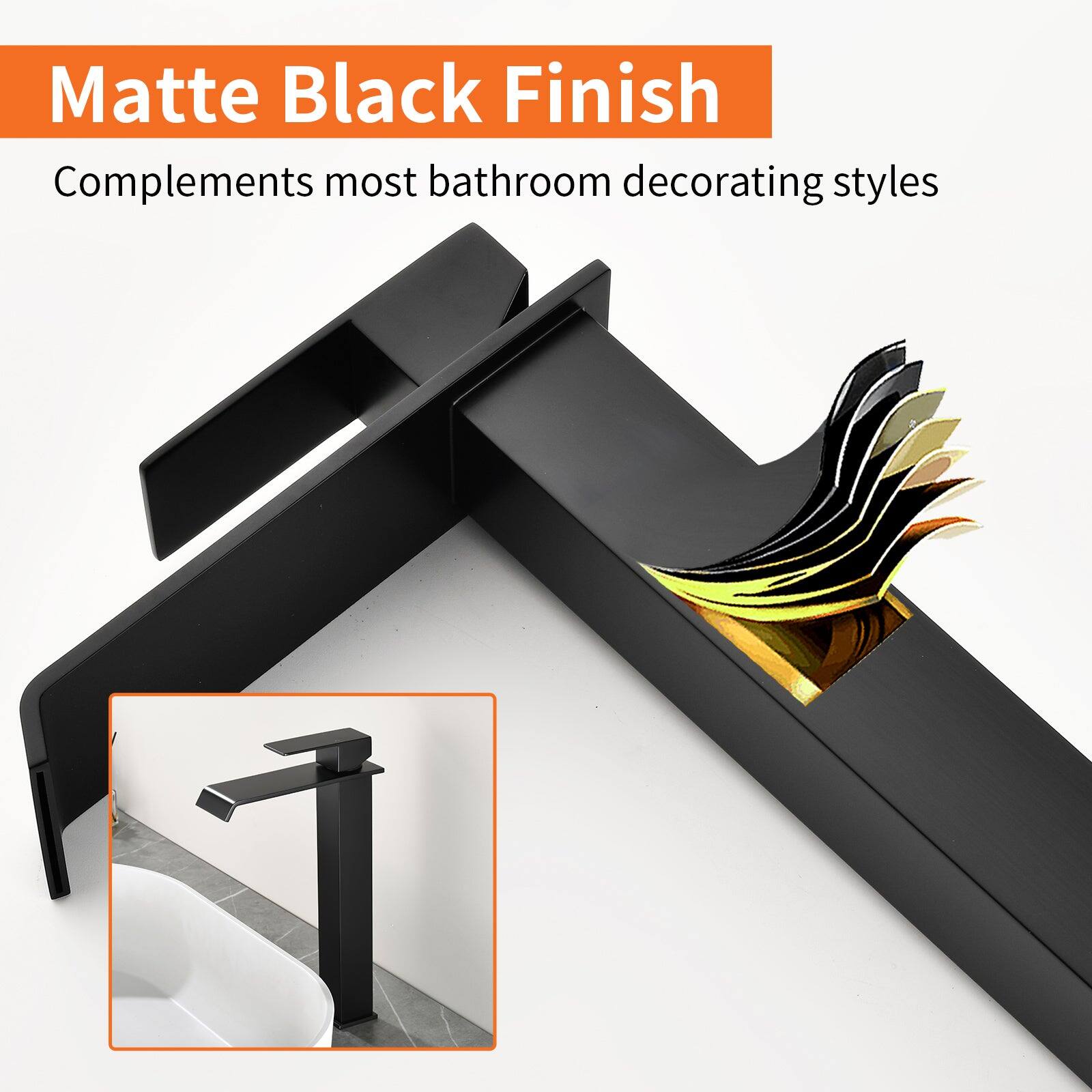 Matte Black Finish  
Complements most bathroom decorating styles