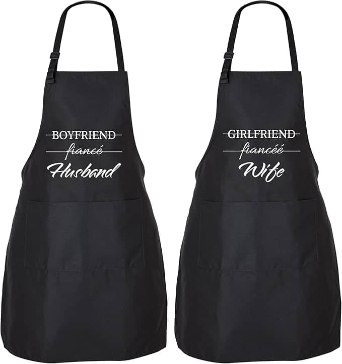 Zulay Kitchen - 2-Pack Funny Aprons for Men & Women - Kitchen Aprons with Adjustable Neck Strap & 2 Large Pockets - Husband & Wife