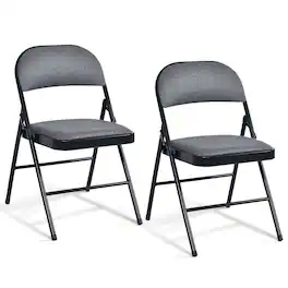 WELLFOR - 2-Piece Folding Chair Set with Upholstered Seat and Fabric Covered Backrest - Black + Gray