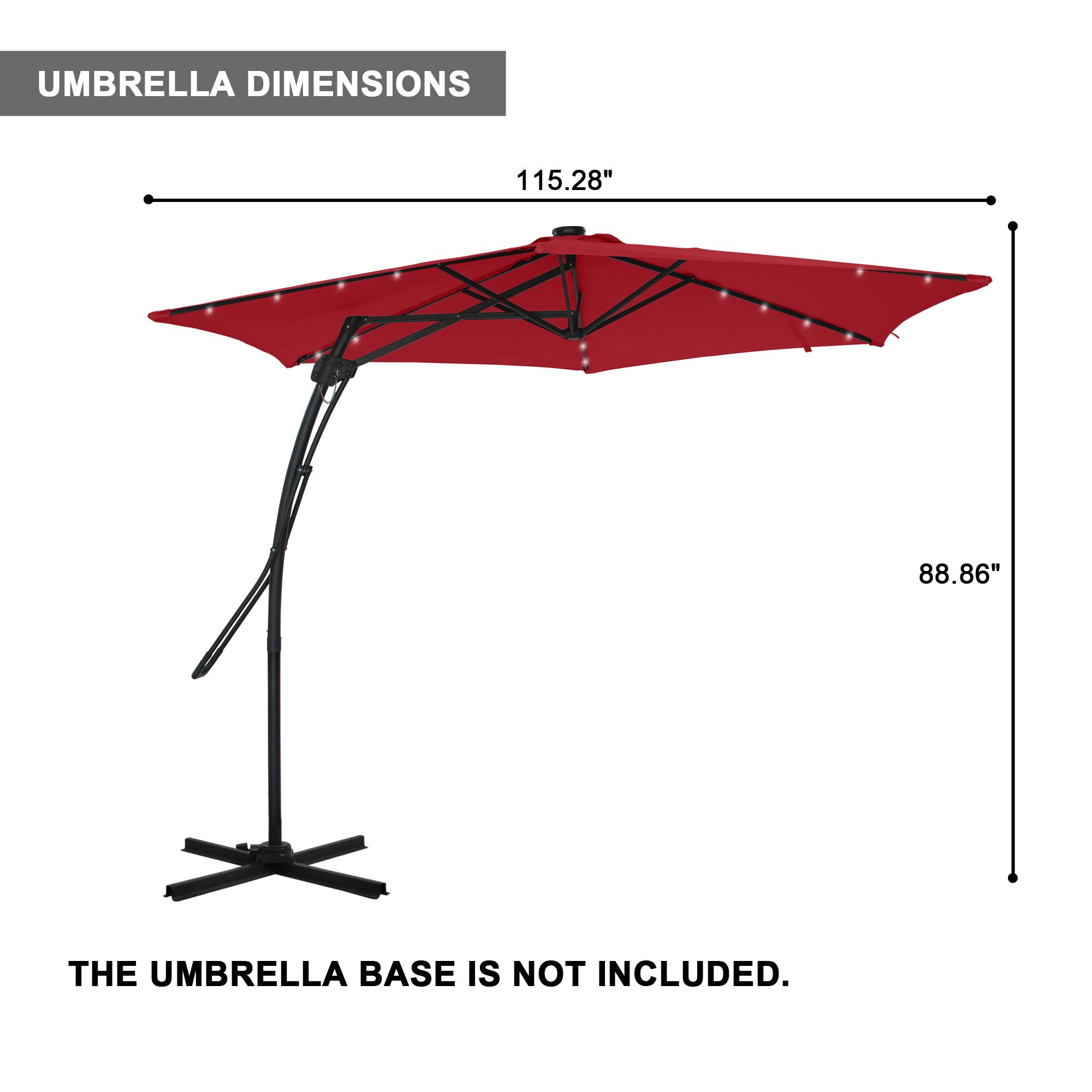 UMBRELLA DIMENSIONS  
115.28" x 88.86"  
THE UMBRELLA BASE IS NOT INCLUDED.