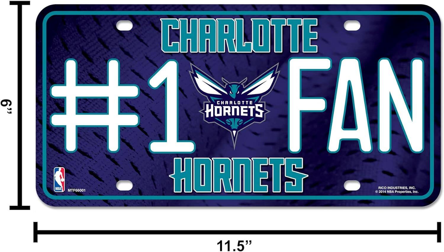 CHARLOTTE  
#1 FAN  
CHARLOTTE HORNETS  

RICO INDUSTRIES, INC.  
© 2014 NBA Properties, Inc.  

NBA  
MTF66001  

11.5"