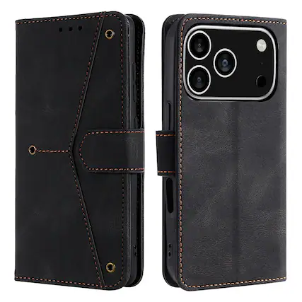 Front. Dteck - Wallet Case for Apple iPhone 17 Pro,Vintage PU Leather Flip Card Holder Kickstand Magnetic Closure Phone Cover - Black.