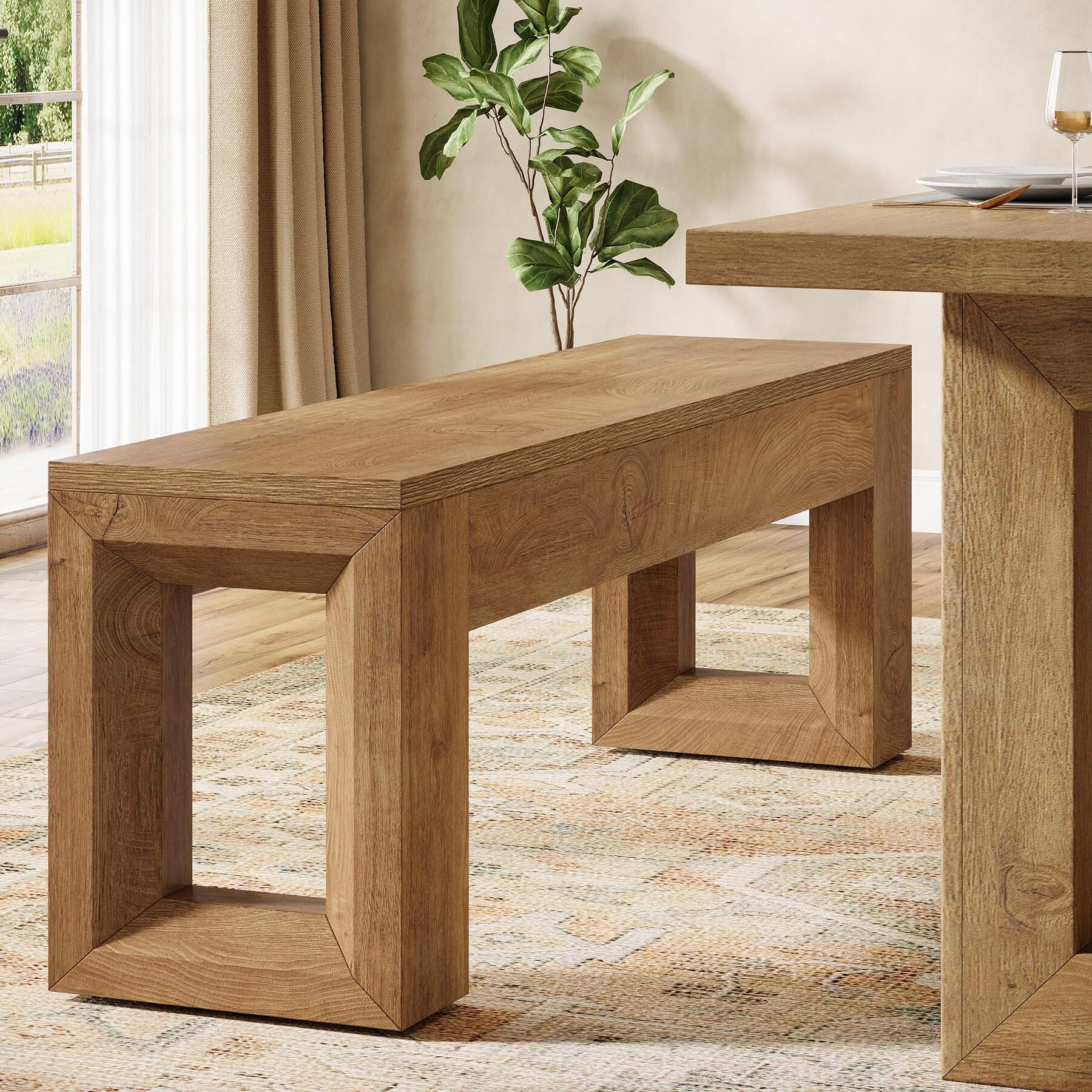 Back. Tribesigns - 47" Entryway Bench, Farmhouse Long Bench Seat for Dining Room, Living Room, Entryway, Hallway, Natural Wood Color - Wood Color.