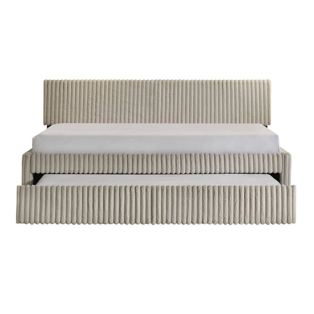 Left. Picket House Furnishings - Amelia Twin Daybed with Trundle in Corduroy Beige - Beige.