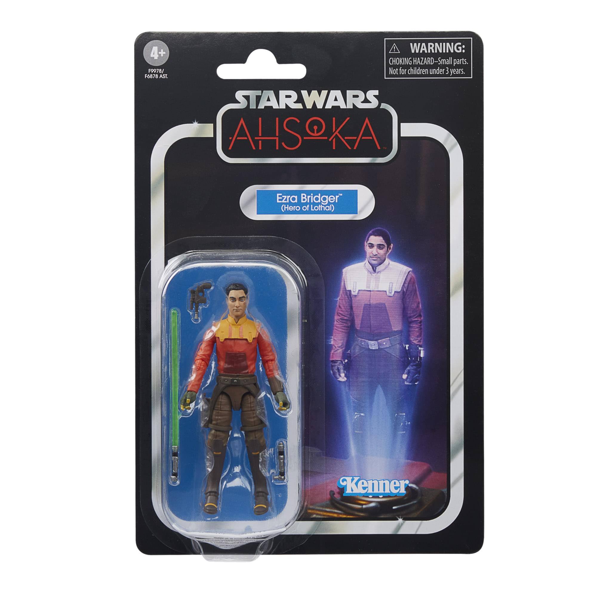 4+  
WARNING: CHOKING HAZARD - Small parts. Not for children under 3 years.  
STAR WARS  
AHSOKA  
Ezra Bridger (Hero of Lothal)  
Kenner